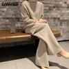 Women Solid Knitted Two-piece Casual Long Sleeve Wide Leg Pants Sweater Tracksuit Fashion Long Sleeve Winter Pullovers Home Suit