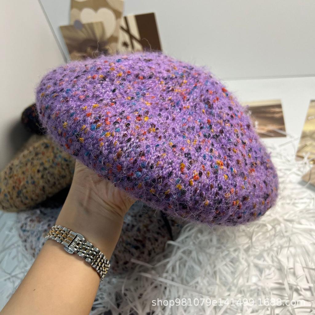 Europe beautiful woman plush knitted colored wool beret versatile painter pumpkin hat bud hat