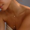 Imitation Pearl Long Tassel Pendant Necklace for Women Simple Metal Thin Chain Design Sense Clavicle Chain Jewelry Gift
