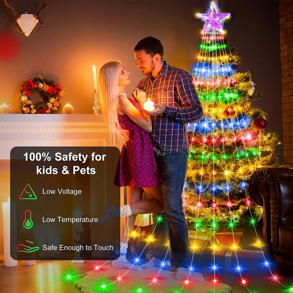 2m 200 LED Star Waterfall Lights with 8 Modes USB Powered & Remote Control Camping Light Indoor Outdoor Christmas String Lights