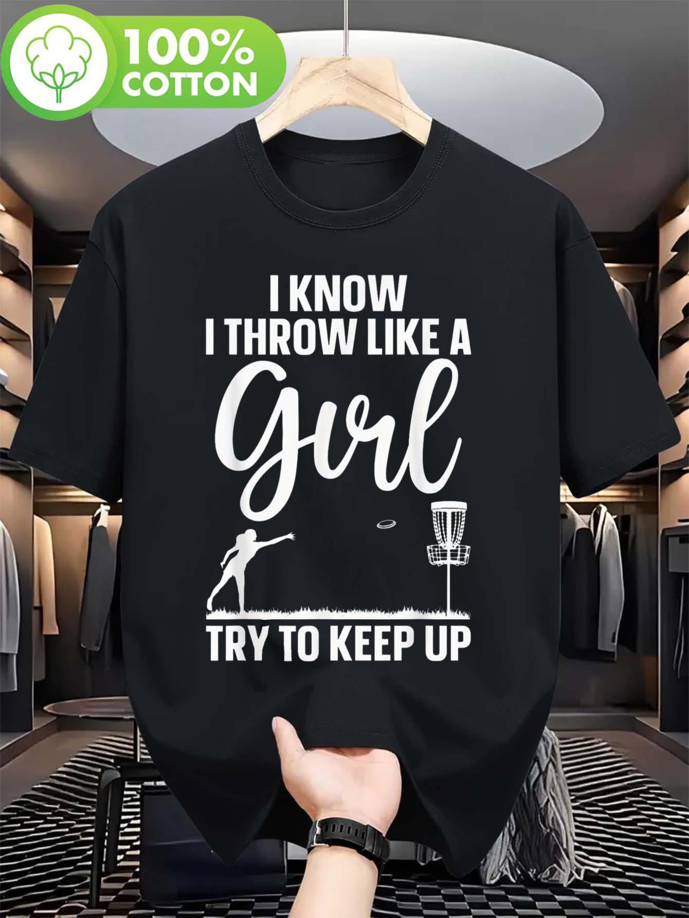 100% Cotton Disc Golf T-shirt for Women -  I Know I Throw Like a Girl XXXL