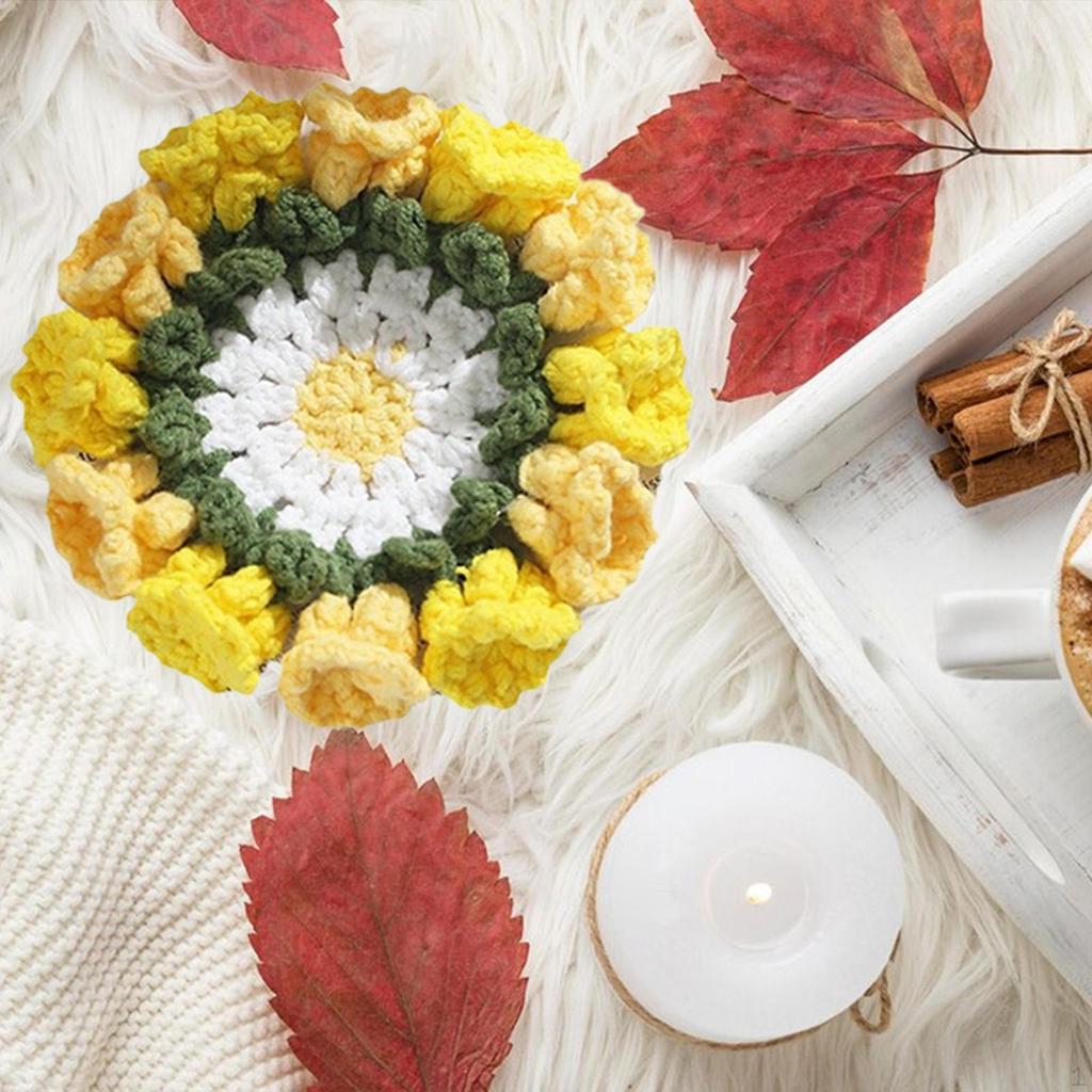 Crochet Coaster Cup Mat Cute Lily of The Valley Flower for Tabletop Dining Room