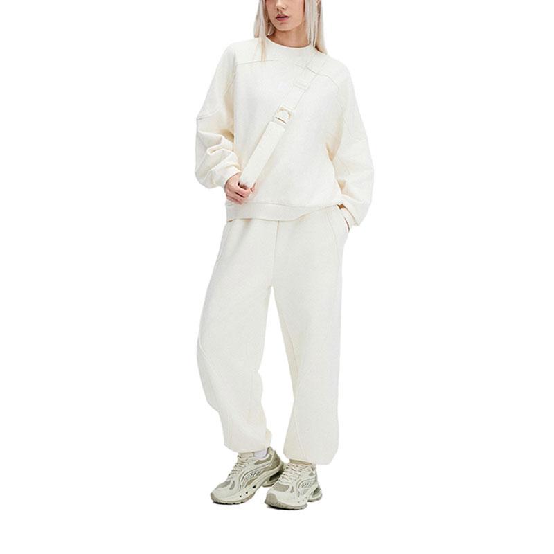 Li Ning Reignite Series Solid Color Loose Fit Reflective Knit Sports Pants Women Bottoms Off-White AKLU232-1