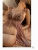 Seductive Women's See-Through Nightgown with Chest Slit and Hollow Out Design