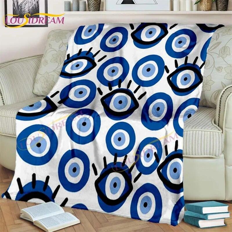 Bule Evil Eye Blanket Hamsa Hand Psychedelic Blanket for Travel Bedding Chair Adult Lightweight Bohemian Style Blanket Tapestry