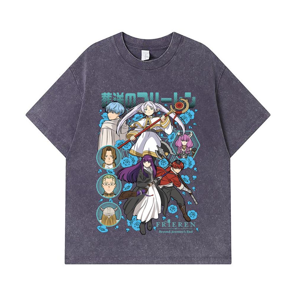 275 GSM Washed T-shirts 100% Cotton Frieren V1 Print Unisex Heavy Cotton T Shirt