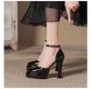 Fashion New Mary Jane High Heels Women's Fashion Round Toe Shallow Mouth One Line with Platform Anti-Slip Wear-Resistant High Heels