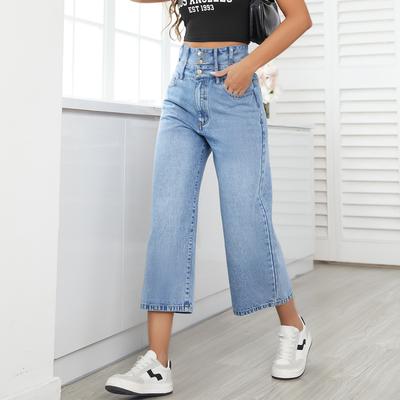 Γυναικείο ίσιο παντελόνι επτά λεπτών ψηλόμεσο παντελόνι τζιν με φαρδύ πόδι