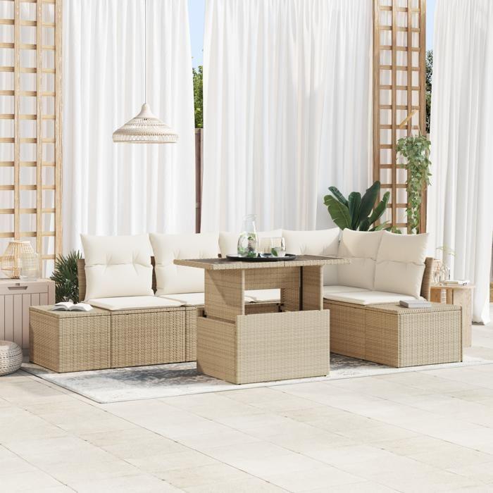 VidaXL Ensemble de Canapé de Jardin de 6 pièces avec Coussins Beige en Poly Rattan 3349187