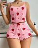 Women's Ribbed Knit Heart Print Camisole Pajama Set - Tank Top & Shorts Two-Piece