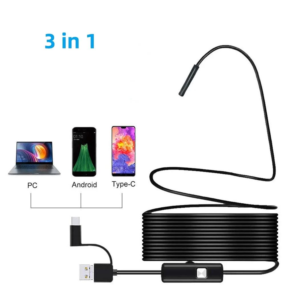 5.5mm Sewer Industrial Endoscope Piping Endoscopy Type C Flexible Snake Mini Camera 3 In 1 Automotive Borescope for Android