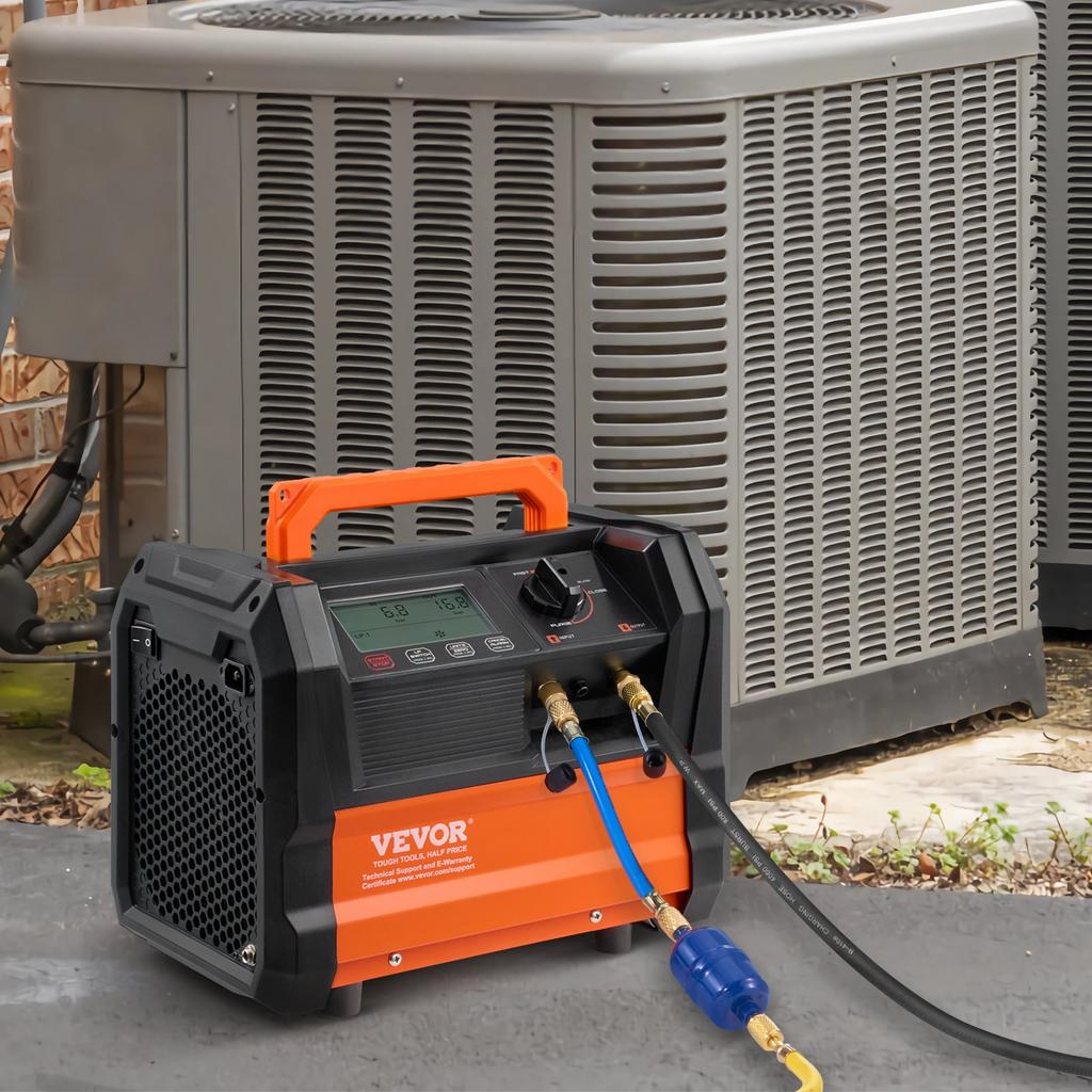 VEVOR Refrigerant Recovery Machine, 1 HP Dual Cylinder Portable AC Recovery Machine with 3000rpm Brushless Motor