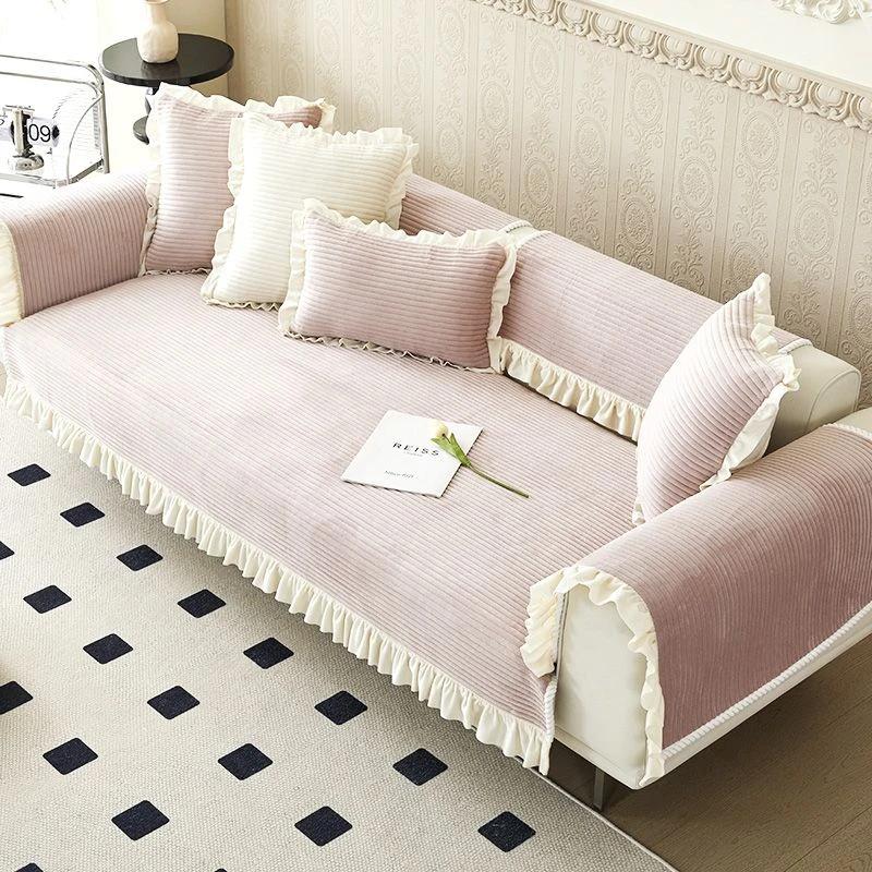 

Бархатный толстый плюшевый чехол для дивана, коврик для дивана с рюшами, нескользящее полотенце для дивана в гостиной, чехлы для секционных диванов 70x70