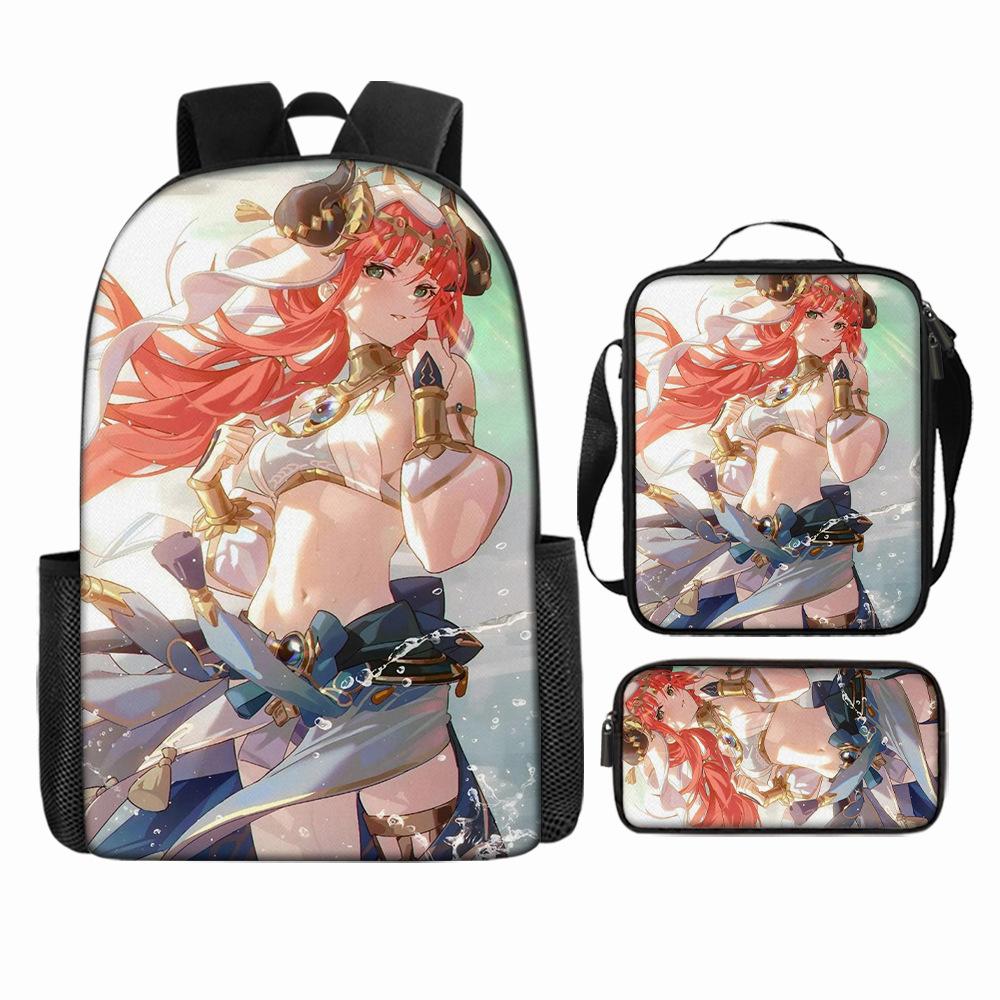 Luxury Popular Funny Novelty Genshin Impact 3D Printed 3pcs/Set Pupil School Bags Laptop Daypack Backpack Lunch Bag Pencil Case