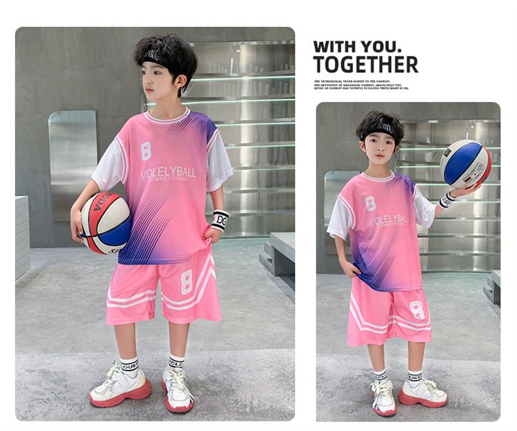 Boys' summer basketball suit set new 2026 mid to large children's summer short sleeved quick drying sports football suit trend