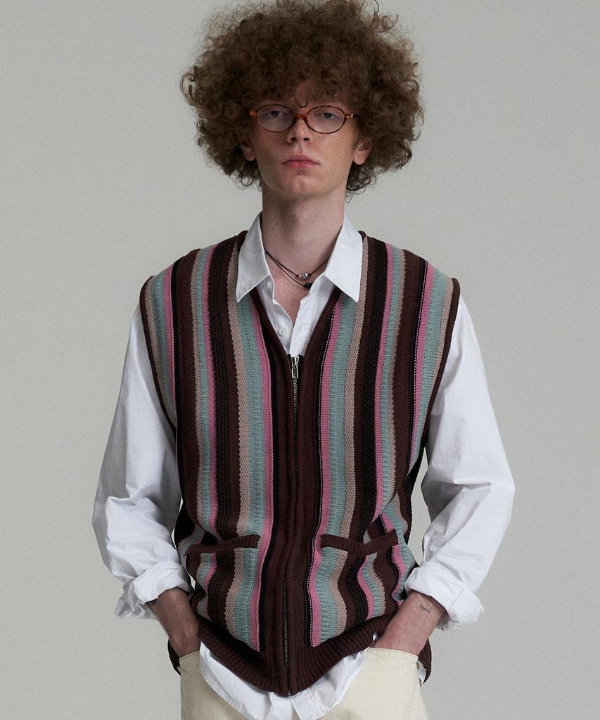 Cactusdonutmarket Vertical Stripe Knit Vest - Brown