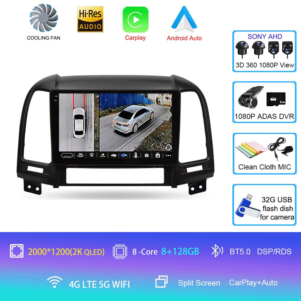 Car Radio Android 14 For Hyundai Santa Fe 2 2006 - 2012 Navigation GPS Multimedia Video Player Stereo wireless Carplay Wifi+4G