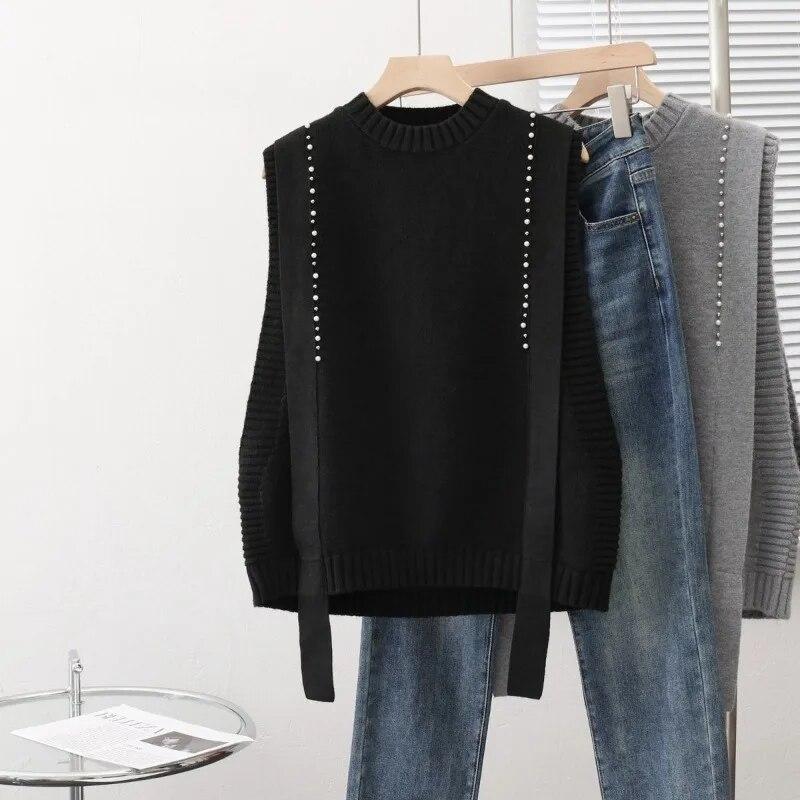 Vest Female O Neck Design Sense Knitted Tank Top for Women Korean Edition Foreign Loose and Versatile Sweater Vest Female