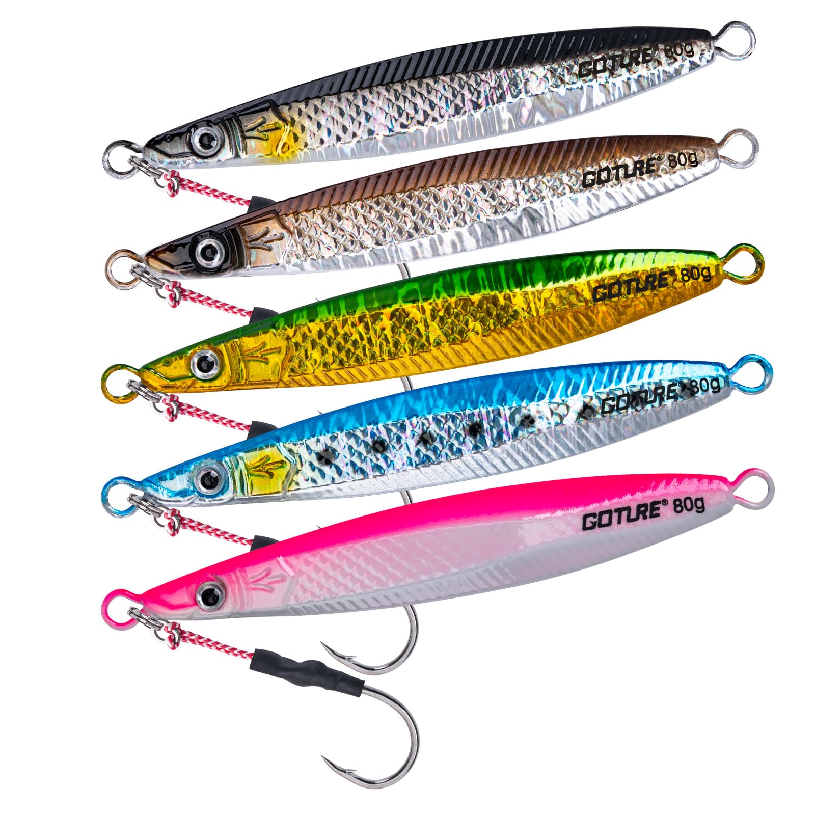 

Goture Lure Fishing 80g Lure Offshore Jigging Jig Paravertical Throwing Fishing 5 Color Set