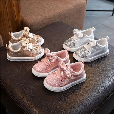 Children Baby Girls Boys Bling Sequins Bowknot Crystal Run Sport Shoes