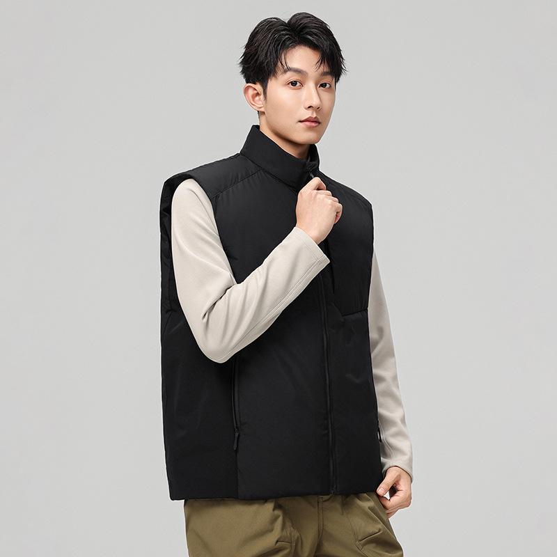 Men's High-Quality Double Zipper Outdoor Down Vest - Thickened Warm Sleeveless with Stand Collar.