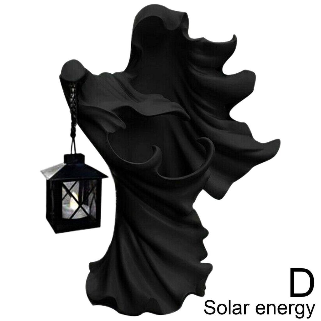 Halloween-Hexen-Boten-Ornament mit Laterne, wasserdichte, energiesparende Harzstatue für Garten- und Hofdekoration