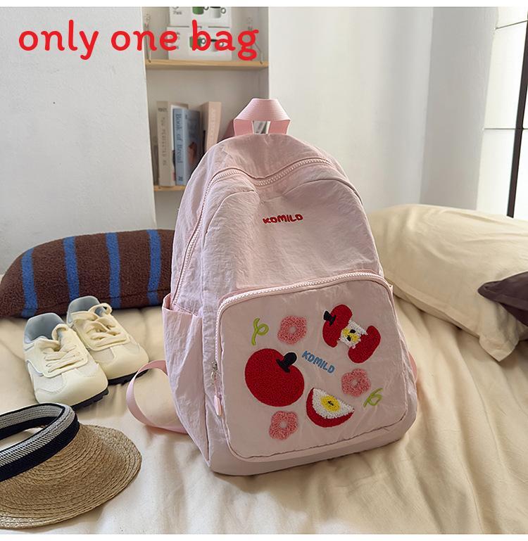 Fruit Pattern Nylon Backpack For Girls With Apple Print And Zipper Design