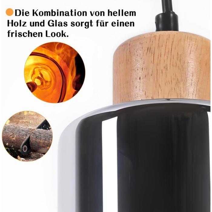 Suspension - NETTLIFE - Modèle table à manger - 3x E27 - Verre fumé - Noir