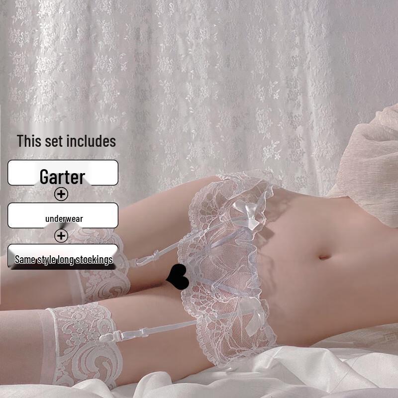 Spitze Oberschenkelhohe Strümpfe mit Strumpfhaltergürtel & Höschen Set