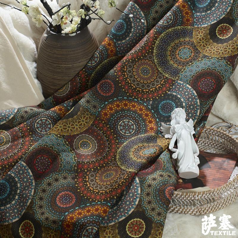 Pure Cotton Printed Plain Weave Fabric Ethnic Style Simia Fabric DIY Dress Coat Decorative Fabric Throw Pillow Bar Tablecloth