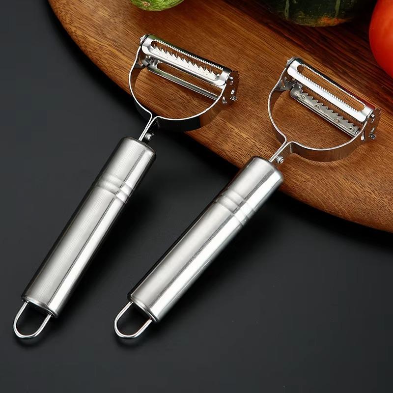 Éplucheur de pommes à deux têtes en acier inoxydable avec visage souriant, éplucheur de fruits, râpe à pommes de terre, gadget de cuisine