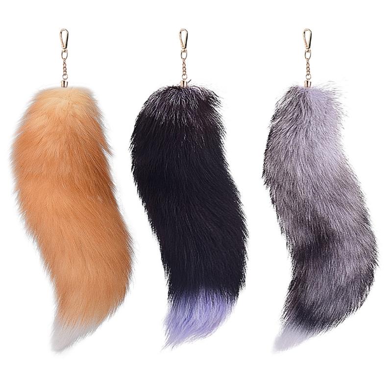 Set of 3 Oversized Faux Furs Keychains Halloween Foxes Tail Key Chain Elegant Bag Decoration Car Accessories