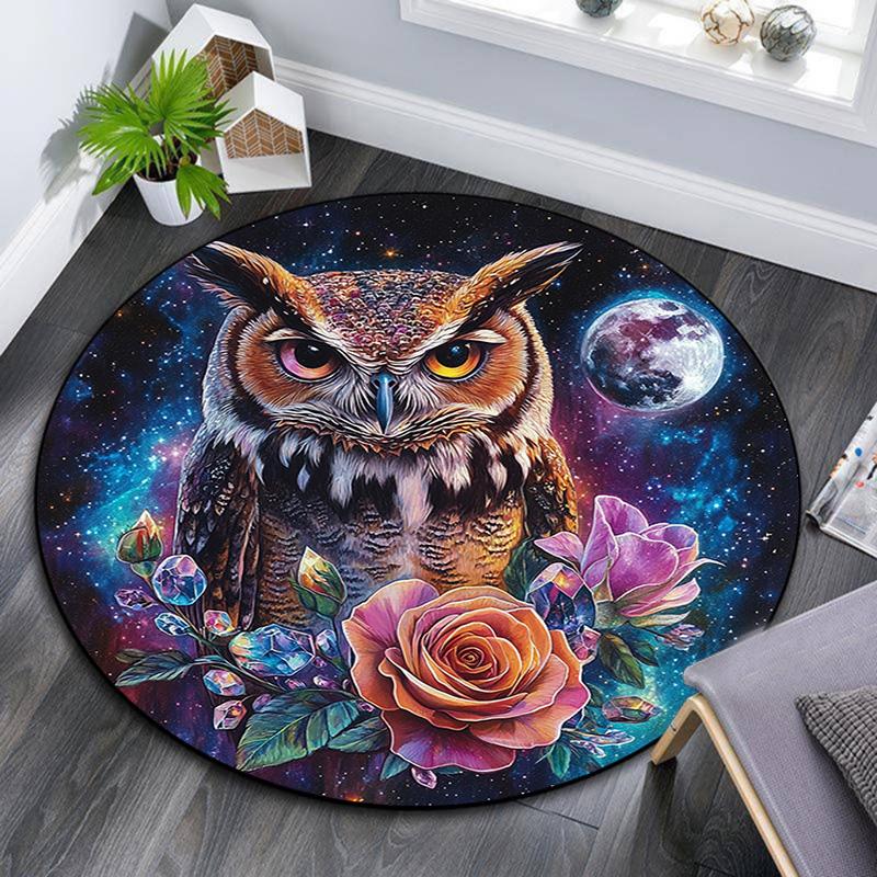 

Galactic Owl Round Area Rug,Carpet Rug for Living Room Bedroom Sofa Playroom Decor,Non-slip Floor Mat 80cmx80cm