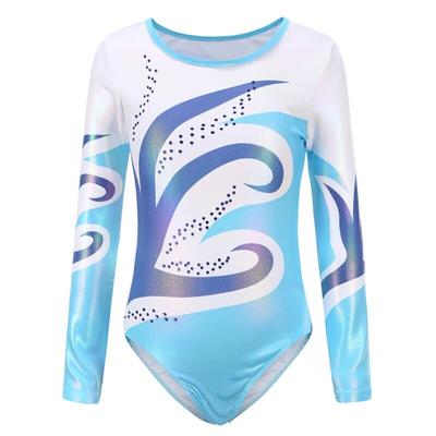 Children Girls Diamante Long Sleeve Ballet Practice Dance Wear Gymnastics Bright Color Body Suits