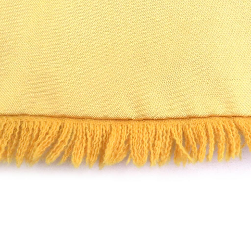 Excellent HERMES Scarf Deer Print Fringe Shawl Yellow Silk Mens Used