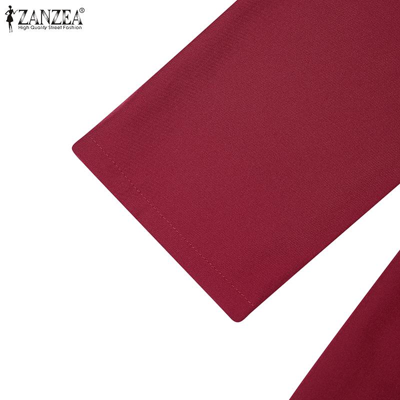 ZANZEA Damen Lässig O-Ausschnitt Locker Langarm Patchwork Langes Kleid