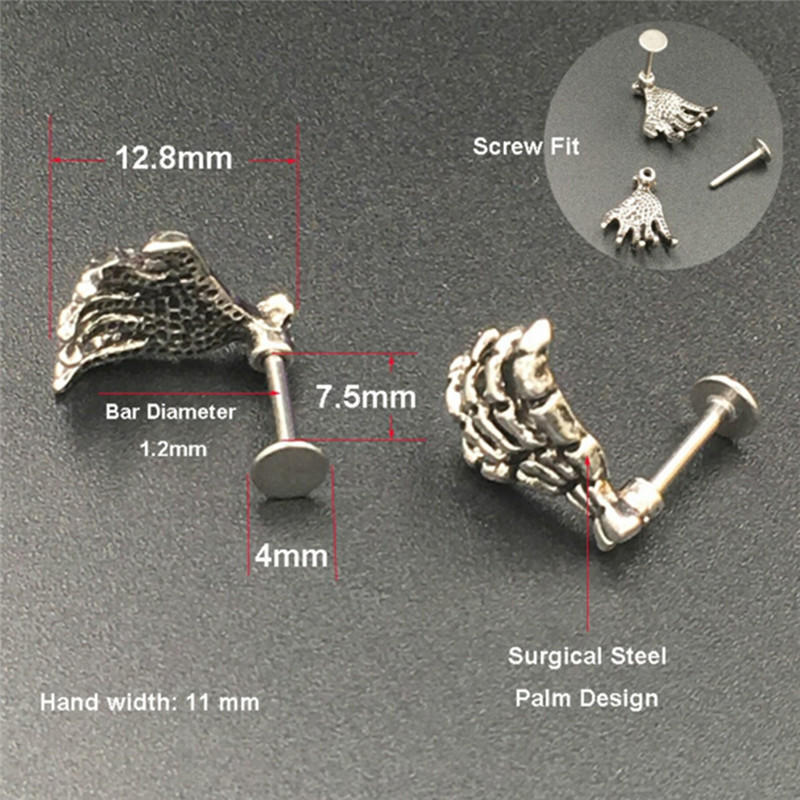 Women Skull Hand Lip Piercing Jewelry Punk Piercing Skeleton Lip Labret