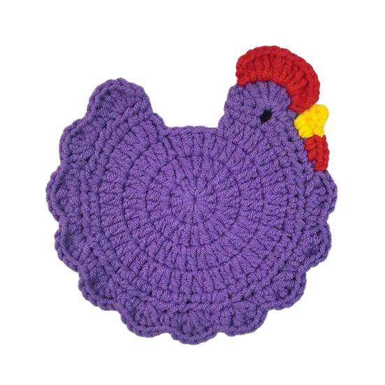 Crochet Hen Coaster, Handmade Chicken Shape Knitted Mat for Coffee Cup, Cute Kitchen Countertop Bar Accessory