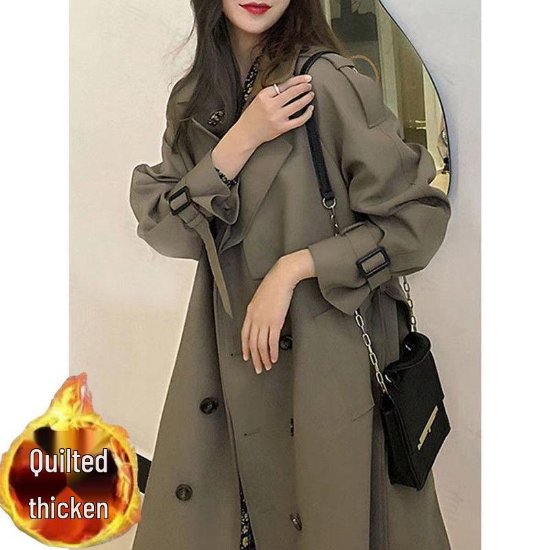 2025 Autumn Trendy Mid-Length Trench Coat for Women: Over-the-Knee, Elegant British Style