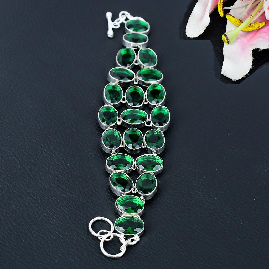 Chrome Diopside Gemstone Handmade 925 Sterling Silver Bracelet 7-8" KG-375