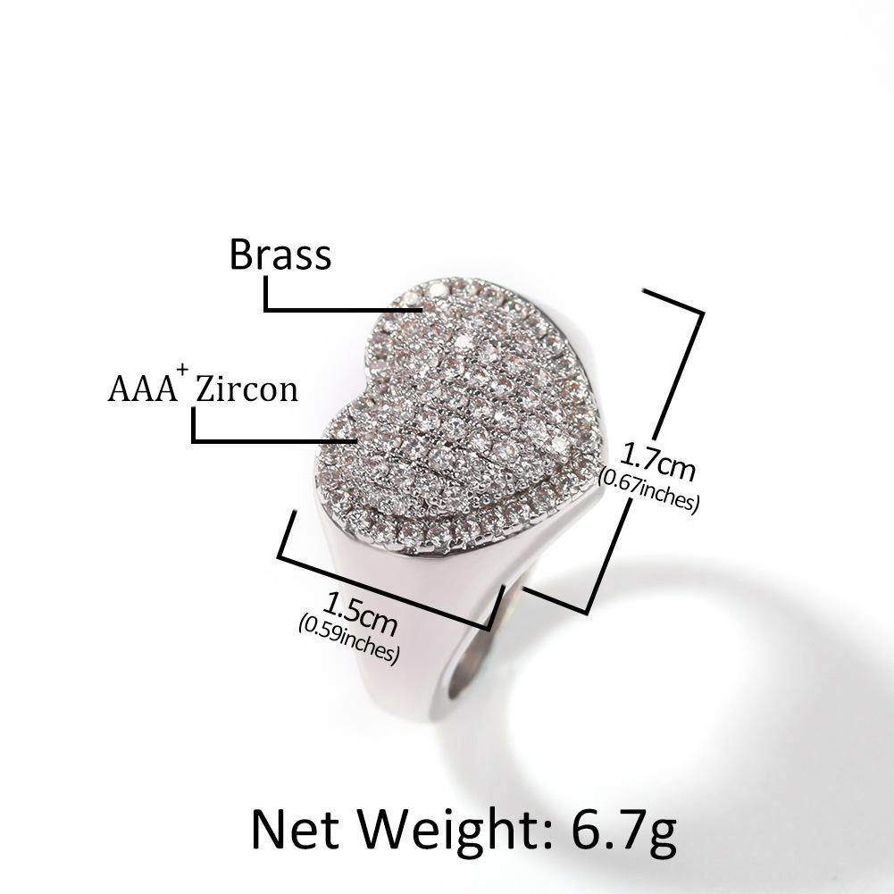 Hot-selling Copper Inlaid 5A Zircon Couple Ring Love Shape Niche Personality Trendy Cool Ring
