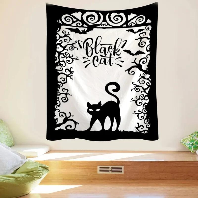 Cartoon Black and White Cat Hanging Cloth Office Living Room Tapestry Home Wall Decoration Tapestry