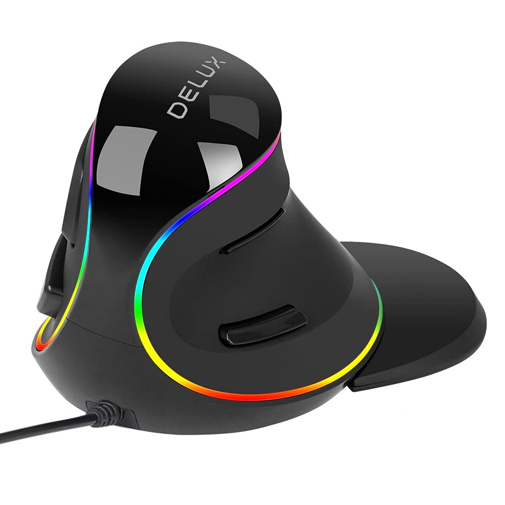 

DELUX Wired Ergonomic Mouse RGB Light Vertical Removable Wrist 6 Programmable Carpal Hand for Mouse, 12800DPI, Rest, Buttons, Tunnel, Wrist, Fatigue,