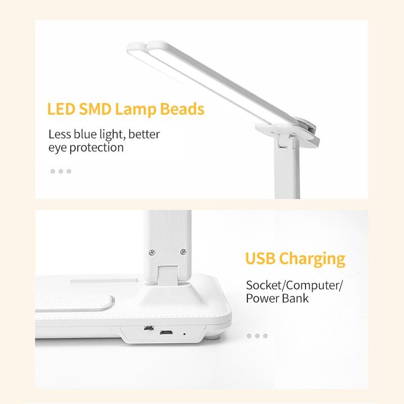 LED-Doppelkopf-Schreibtischlampe mit Halterung, wiederaufladbare USB-Tischlampe, einstellbare Helligkeit, Augenschutz, Schreibtischleuchte, Touch-Dimmung, Tischleuchte
