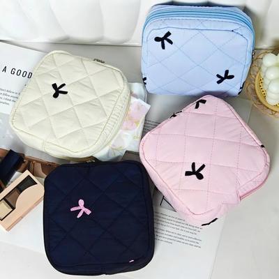 Cute Bow Design Sanitary Napkins Bag Compact & Portable Zipper Closure Storage Bag Multipurpose Tampon Holder Case
