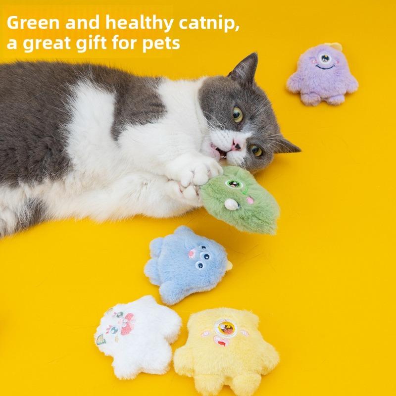 Cartoon Monster Cat, Mint Cat Toy, Teeth Grinding, Teeth Cleaning, Biting, Boring, Self-entertaining Kitten Plush Toy