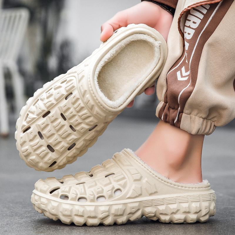 Fashion Autumn and Winter Waterproof Cotton Slippers Men's Bags and Home Slippers Indoor Confinement Shoes Plush Couple Shoes