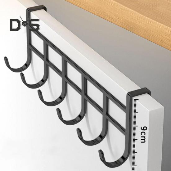 Storage Rack with 6 Hooks Sturdy Construction Strong Load-bearing Simple Installation Clothes Hanger Stainless Steel Hook