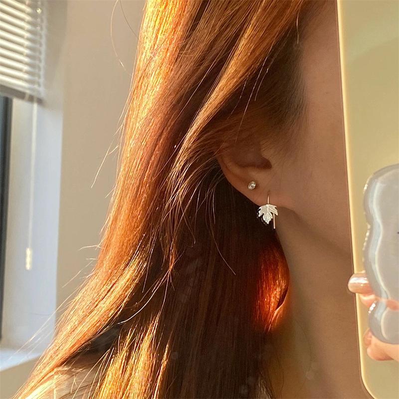 PONYKISS  Sterling Silver Mini Maple Leaves Stud Earrings for Women Minimalist Trendy Fine  Plant Accessories