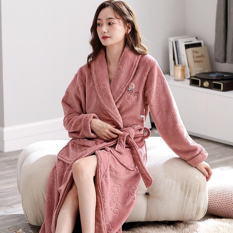 

Зимний халат Коралловый флис Ночная рубашка Женская теплая пижама Утолщенный длинный банный халат Фланель Свободная повседневная домашняя одежда Ночная рубашка 2XL